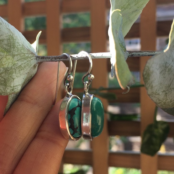Genuine South American Turquoise Earrings - Natural Colour -925 Sterling Silver - Picture 4 of 8